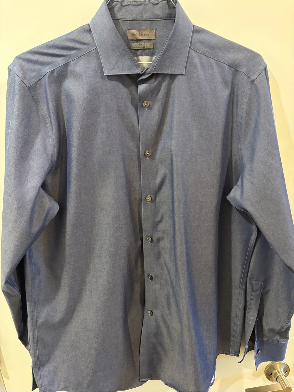 Calvin Klein Men's Heathered Blue Spread-Collar Dress Shirt